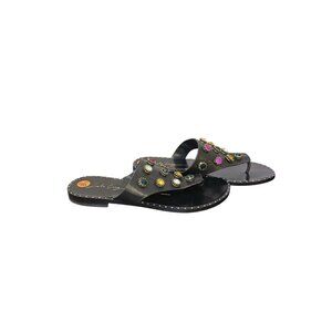 Free People Lola Cruz Black Leather Sandals w/Multicolor Gem Embellishments
